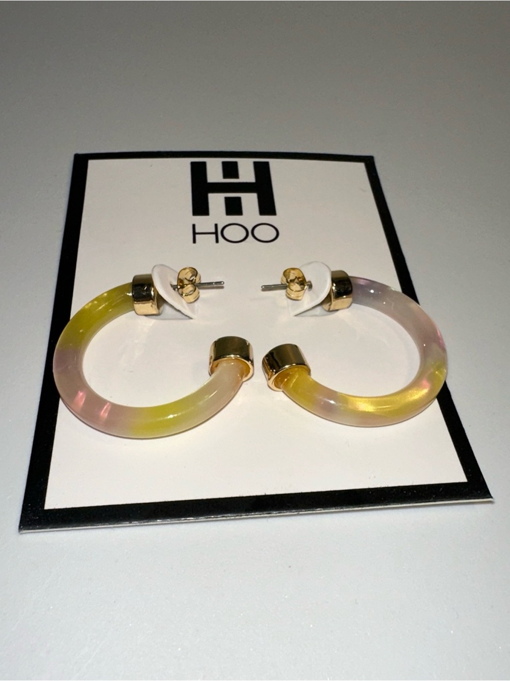Hoo Hoops Pastel Pink & Yellow Hoop Earrings with Gold Accents NEW